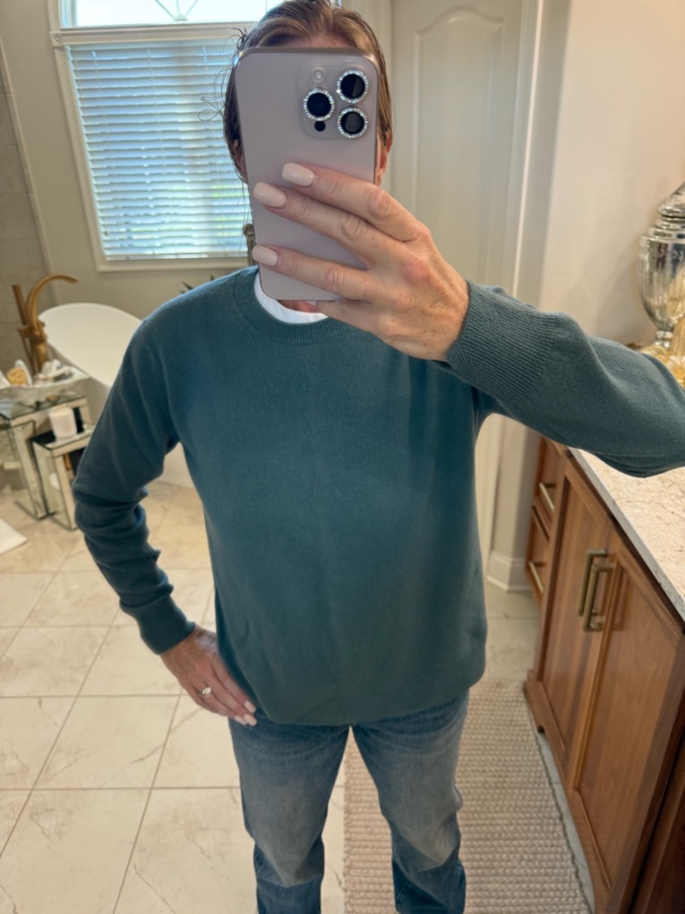 Vince Mineral Blue 100% Cashmere Crewneck Sweater Size M